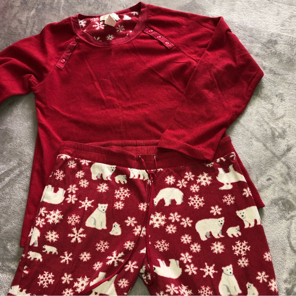 Oscar de La Renta red winter/ Christmas pajamas with polar bear print/sleepwear